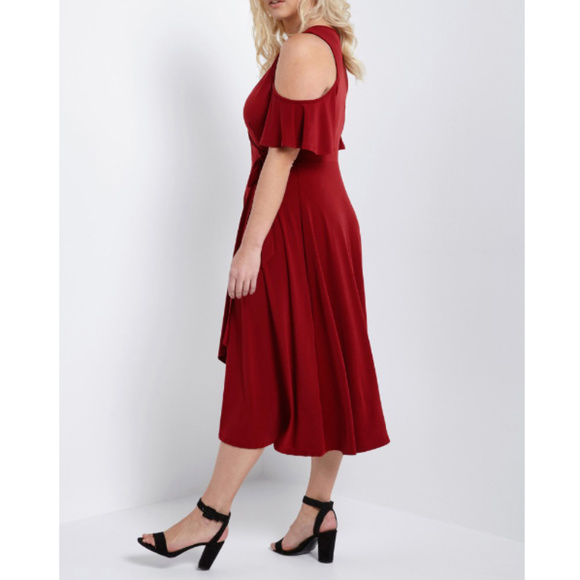 SALE Plus Faux Wrap Cold Shoulder Cocktail Dress - Picture 2 of 3